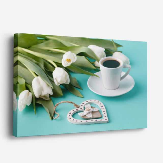 cuadro canvas café flores y cafe horizontal