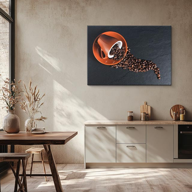 cuadro canvas café granos derramados horizontal