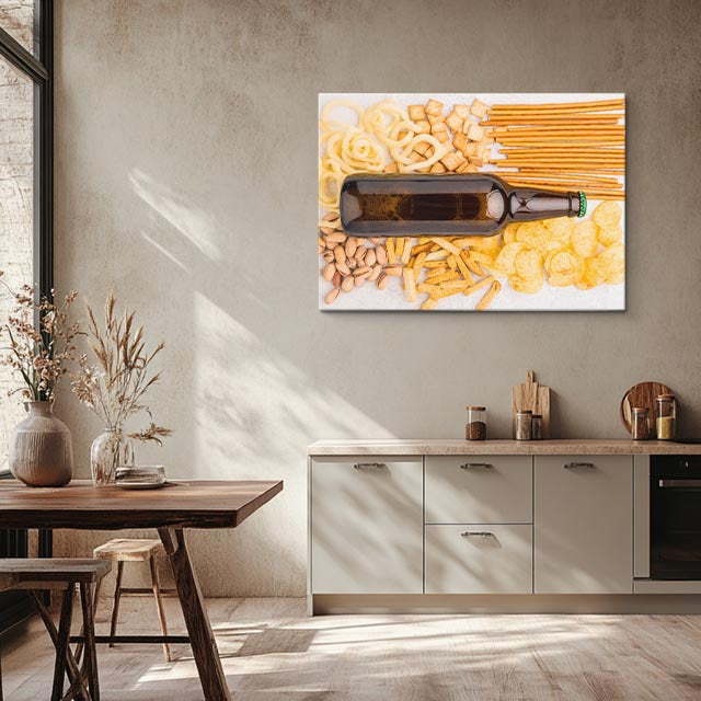 cuadro canvas cerveza malta y botana horizontal