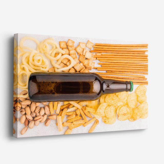 cuadro canvas cerveza malta y botana horizontal