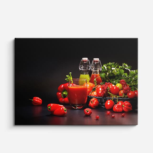 cuadro canvas jugos y frutas huerto rojo horizontal