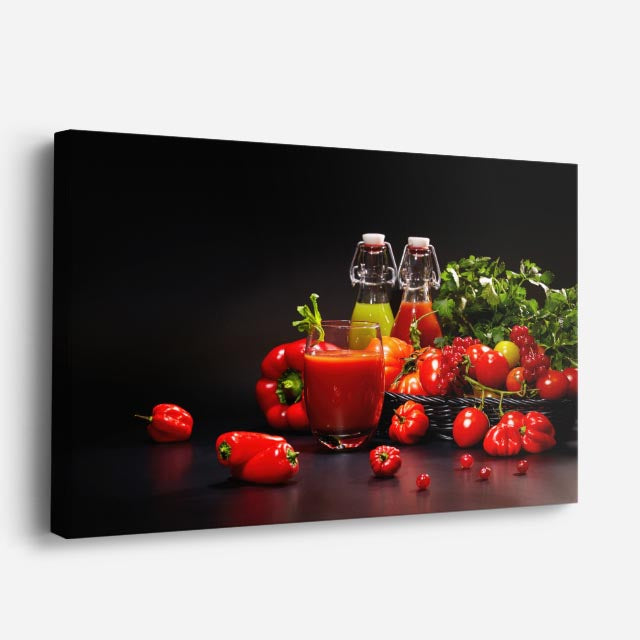 cuadro canvas jugos y frutas huerto rojo horizontal
