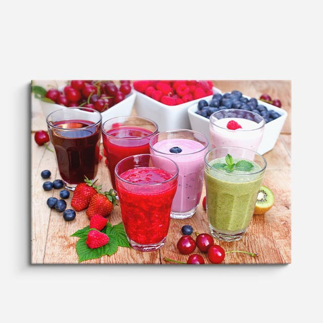 cuadro canvas jugos y frutas smoothies del dia horizontal