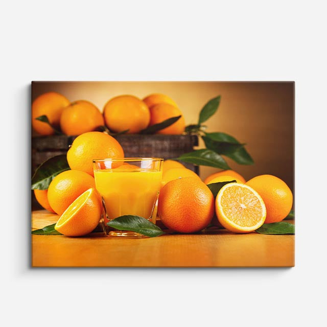 cuadro canvas jugos y frutas naranjas doradas horizontal