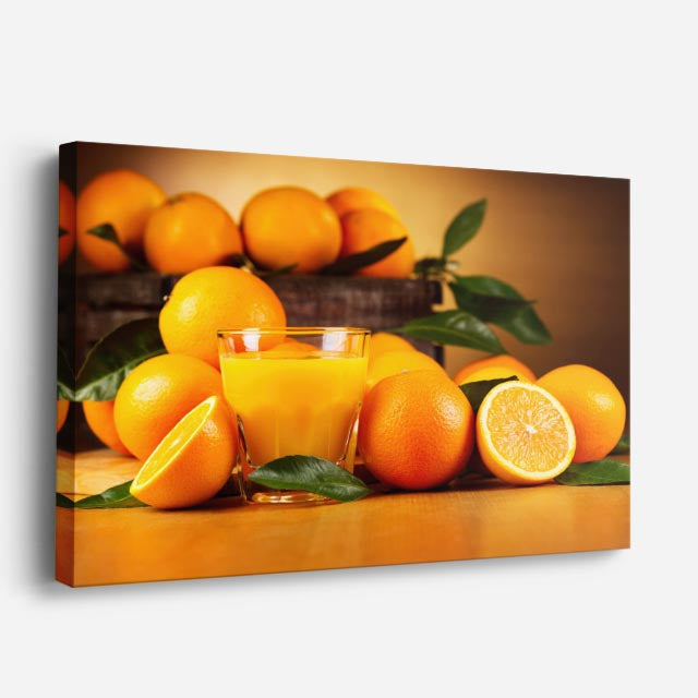 cuadro canvas jugos y frutas naranjas doradas horizontal
