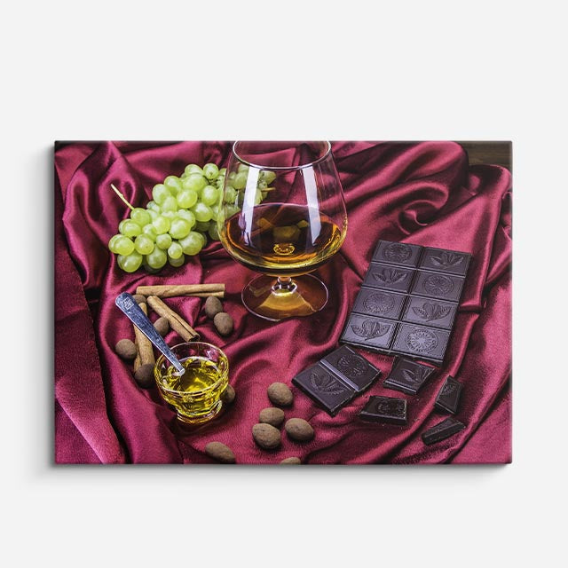 cuadro canvas malteadas y postres vino y chocolate horizontal