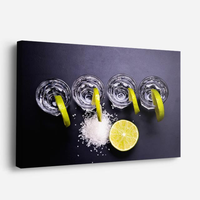 cuadro canvas cócteles y licores tragos con lima horizontal