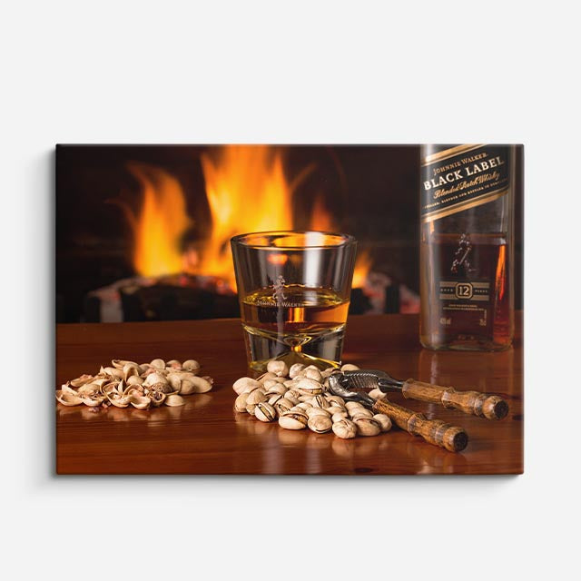cuadro canvas cócteles y licores whisky y fuego horizontal