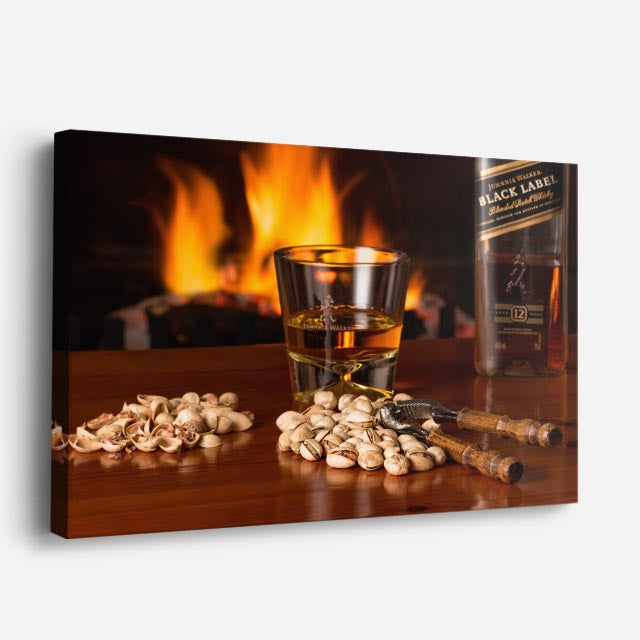 cuadro canvas cócteles y licores whisky y fuego horizontal