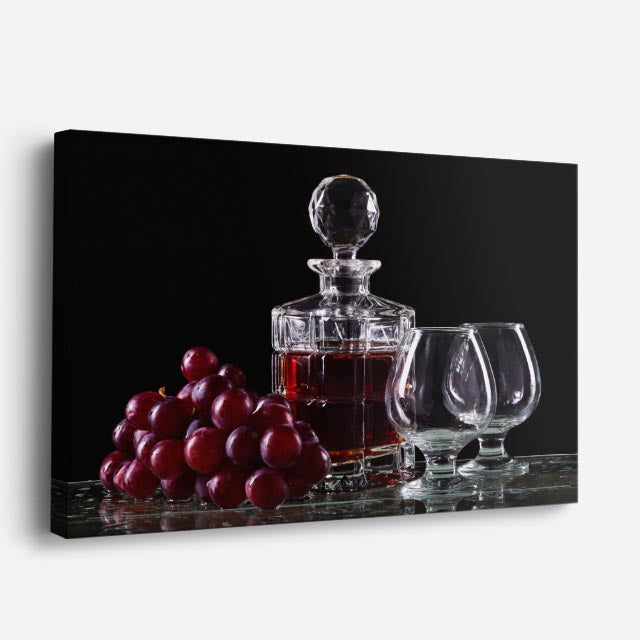 cuadro canvas cócteles y licores uvas y cristal horizontal