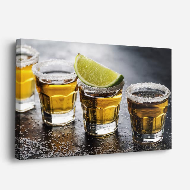 cuadro canvas cócteles y licores shots con limon horizontal