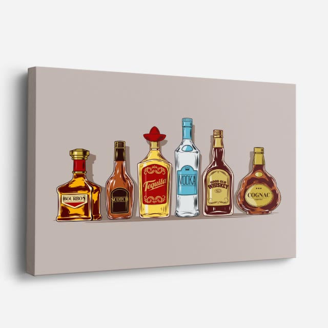 cuadro canvas cócteles y licores botellas vintage horizontal