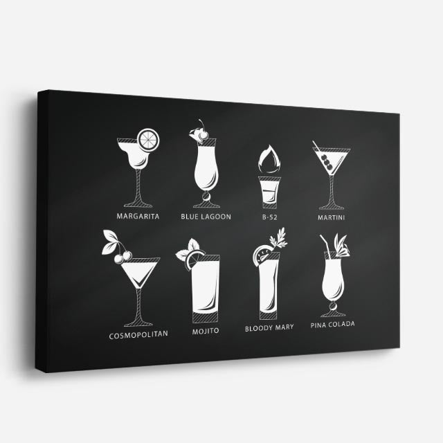 cuadro canvas cócteles y licores guia de cocteles horizontal