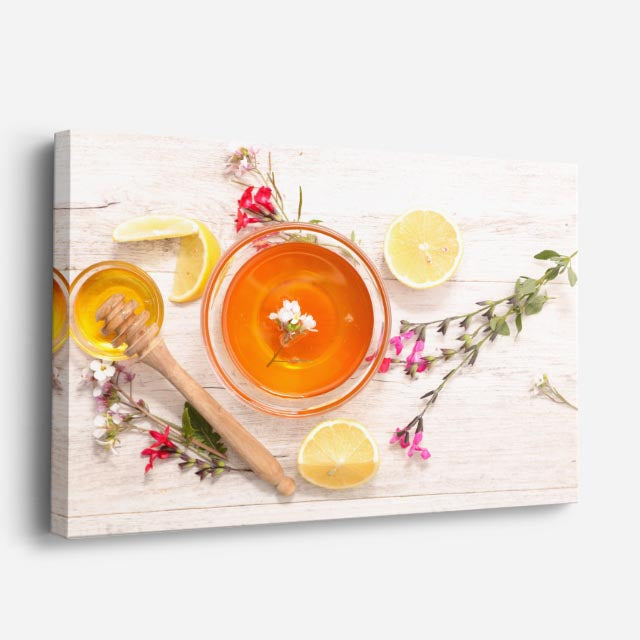 cuadro canvas té e infusiones miel y te horizontal
