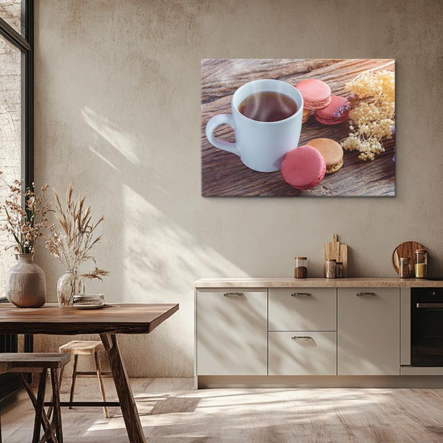 cuadro canvas té e infusiones te con macarons horizontal