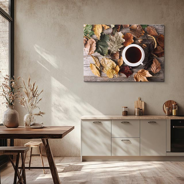 cuadro canvas té e infusiones otono en taza horizontal