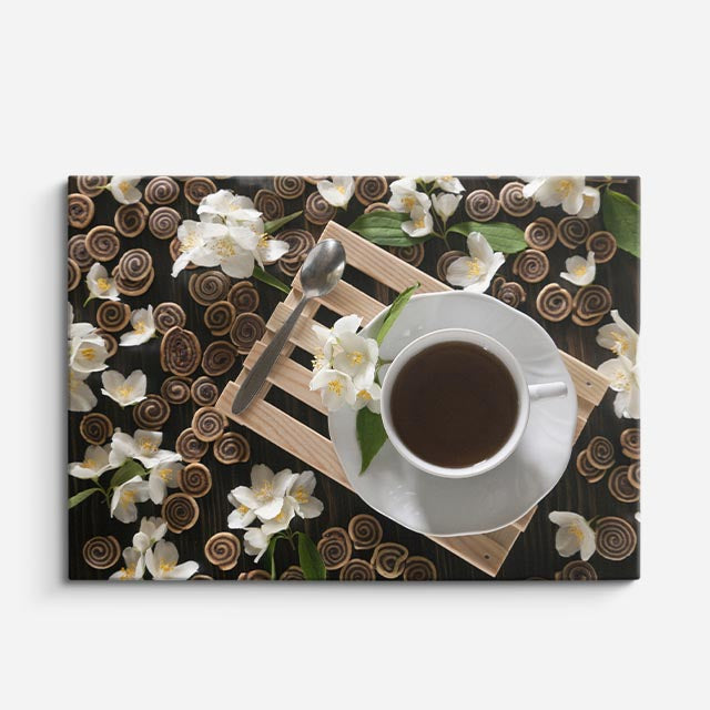 cuadro canvas té e infusiones taza floral horizontal