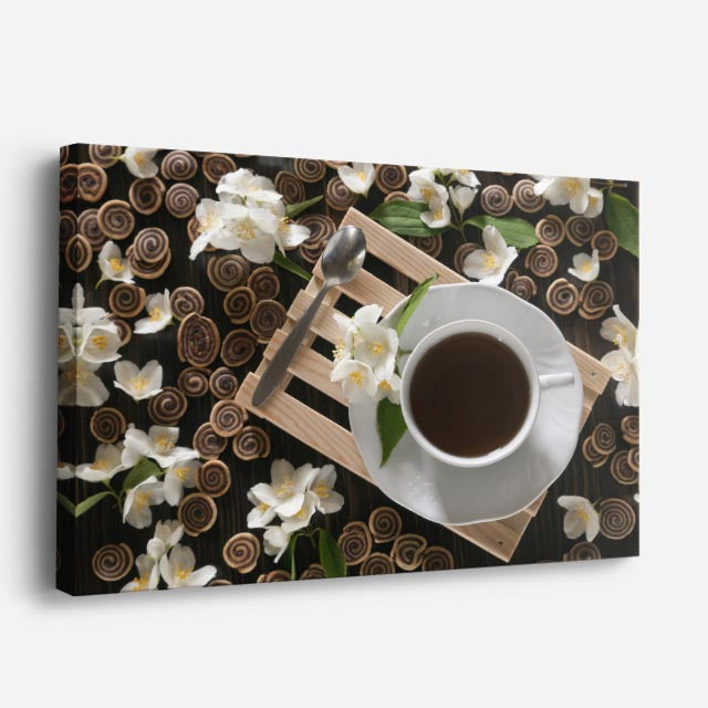 cuadro canvas té e infusiones taza floral horizontal