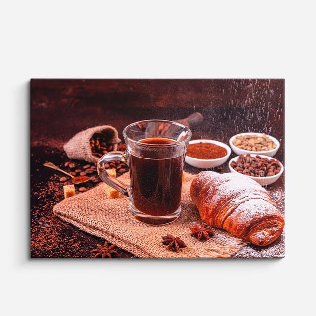 cuadro canvas café cafe y croissant horizontal