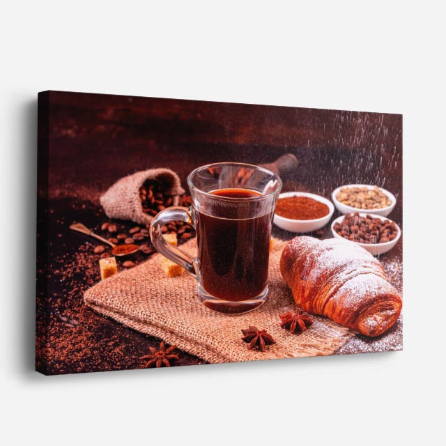 cuadro canvas café cafe y croissant horizontal