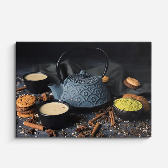 cuadro canvas té e infusiones tetera azul horizontal