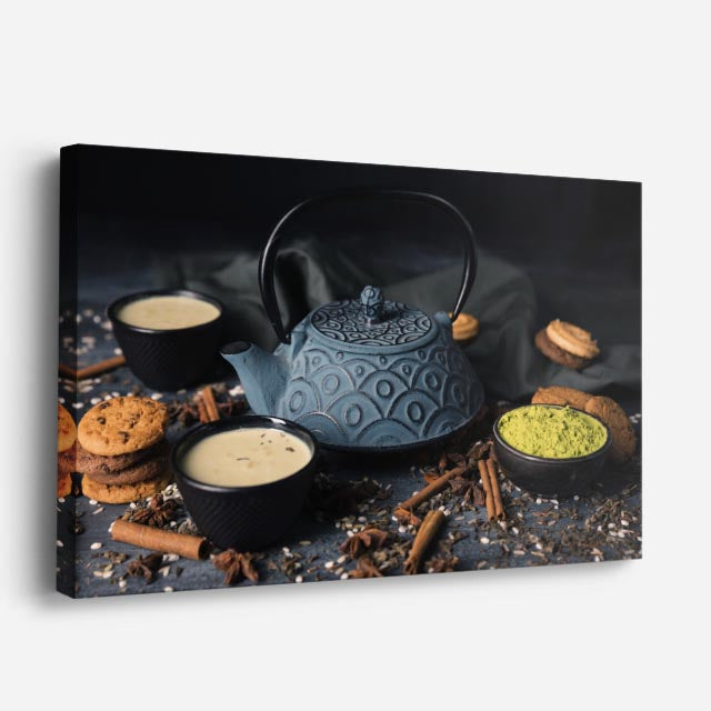 cuadro canvas té e infusiones tetera azul horizontal