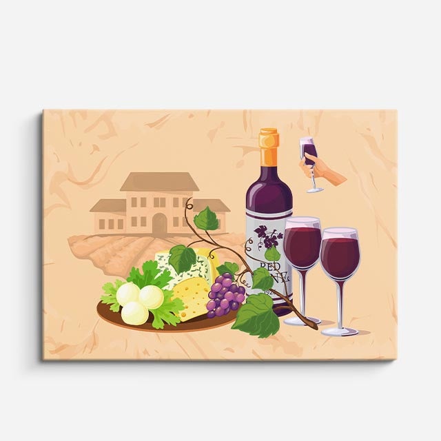 cuadro canvas vino vina ilustrada horizontal