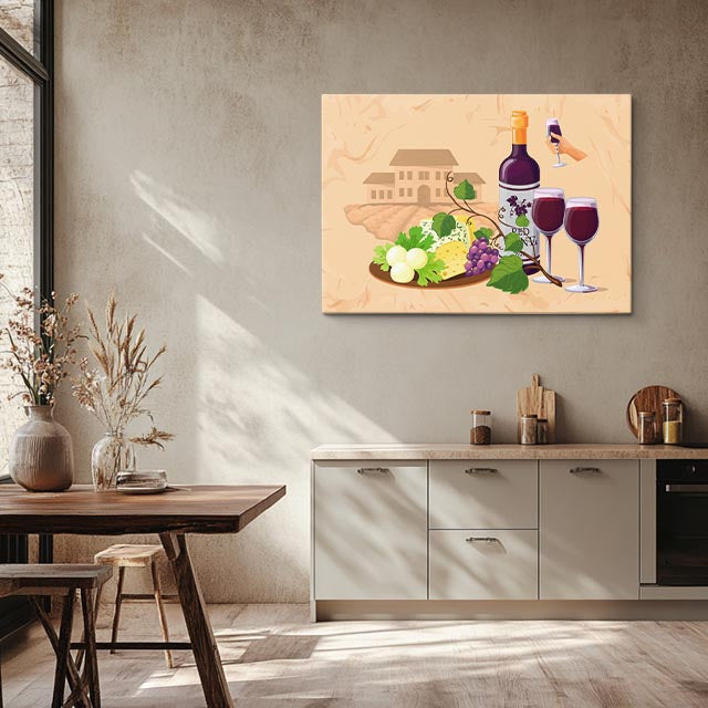 cuadro canvas vino vina ilustrada horizontal