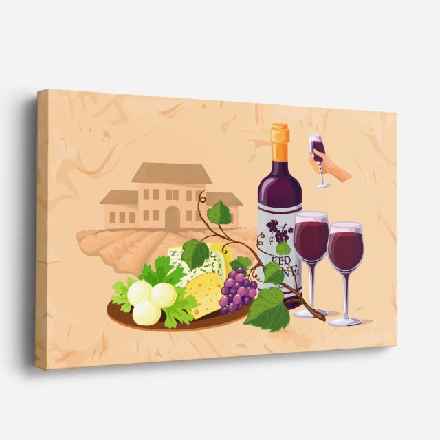 cuadro canvas vino vina ilustrada horizontal
