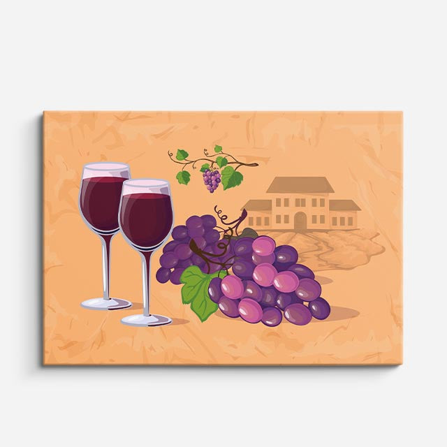cuadro canvas vino uvas y vino horizontal