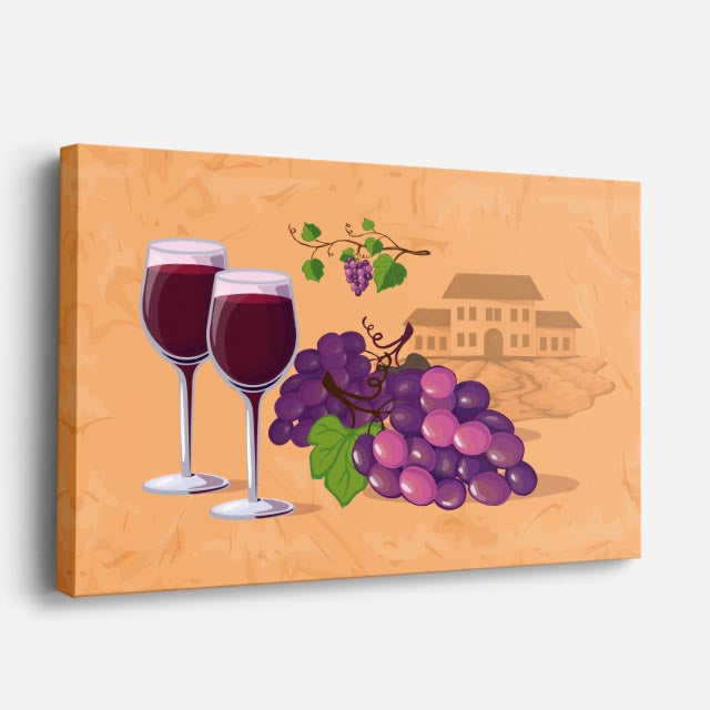 cuadro canvas vino uvas y vino horizontal