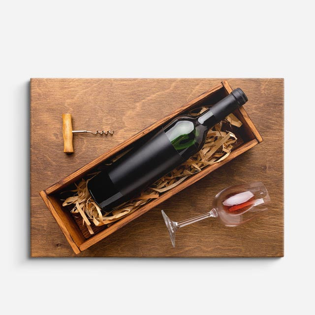cuadro canvas vino botella en caja horizontal