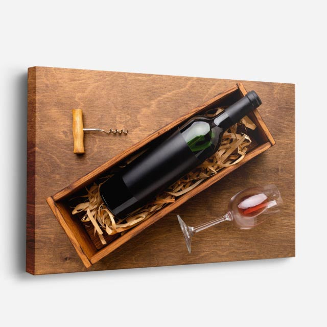 cuadro canvas vino botella en caja horizontal