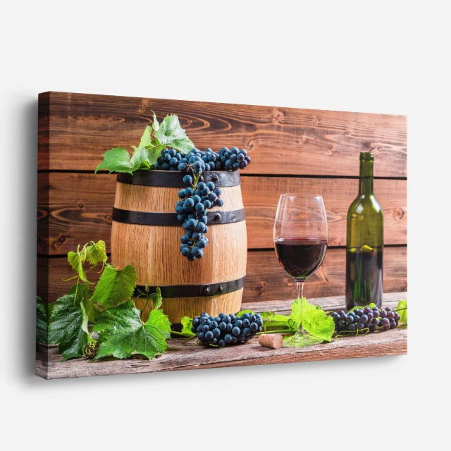 cuadro canvas vino vino y uvas horizontal