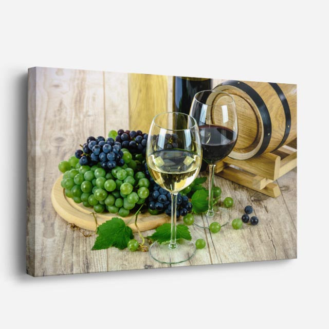 cuadro canvas vino copa y barrica horizontal