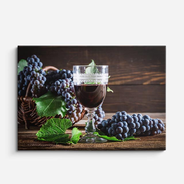 cuadro canvas vino uvas y merlot horizontal