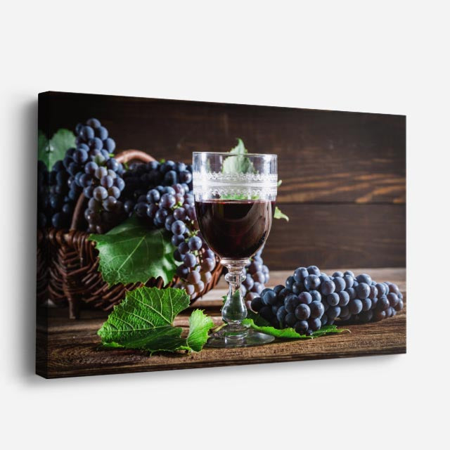 cuadro canvas vino uvas y merlot horizontal