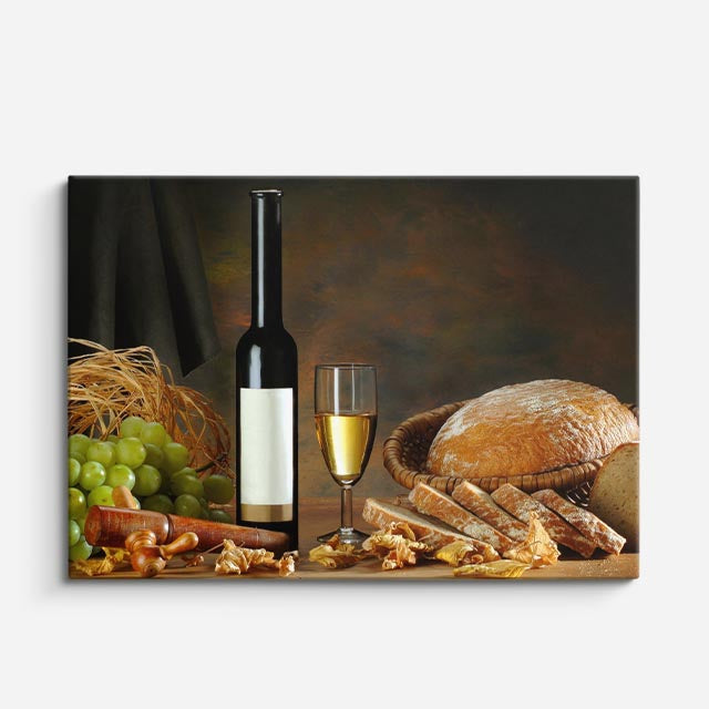 cuadro canvas vino vino y pan horizontal