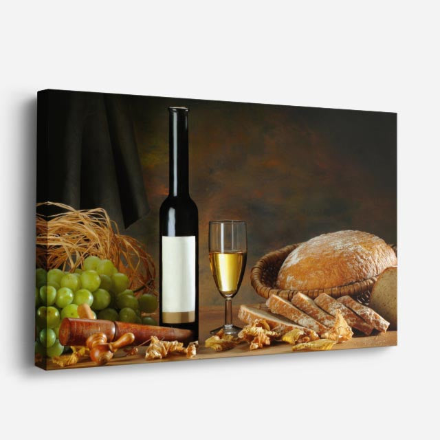 cuadro canvas vino vino y pan horizontal