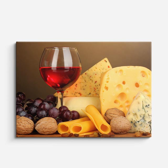 cuadro canvas vino queso y vino horizontal