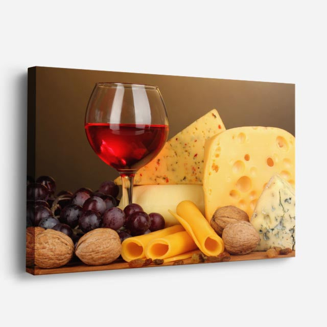 cuadro canvas vino queso y vino horizontal