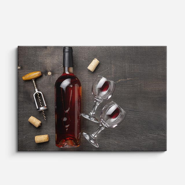 cuadro canvas vino rose y copas horizontal