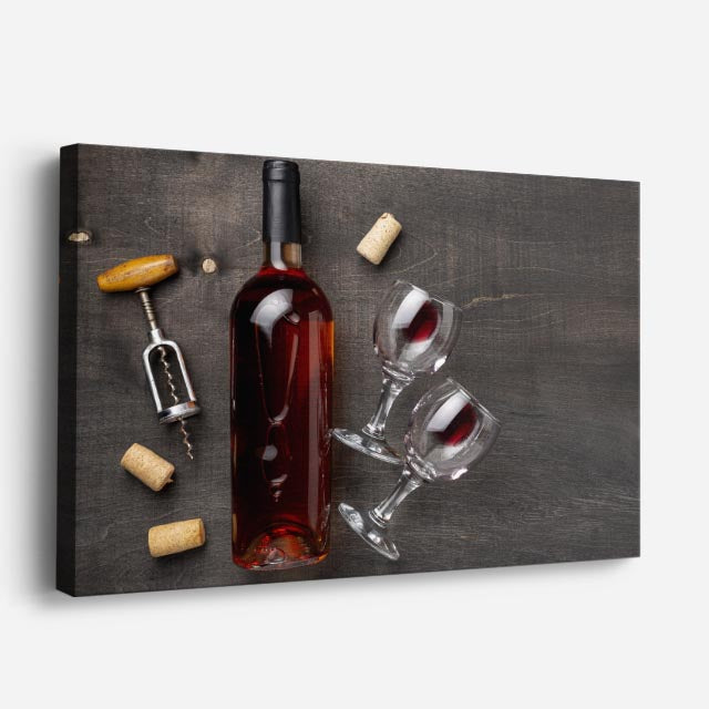 cuadro canvas vino rose y copas horizontal
