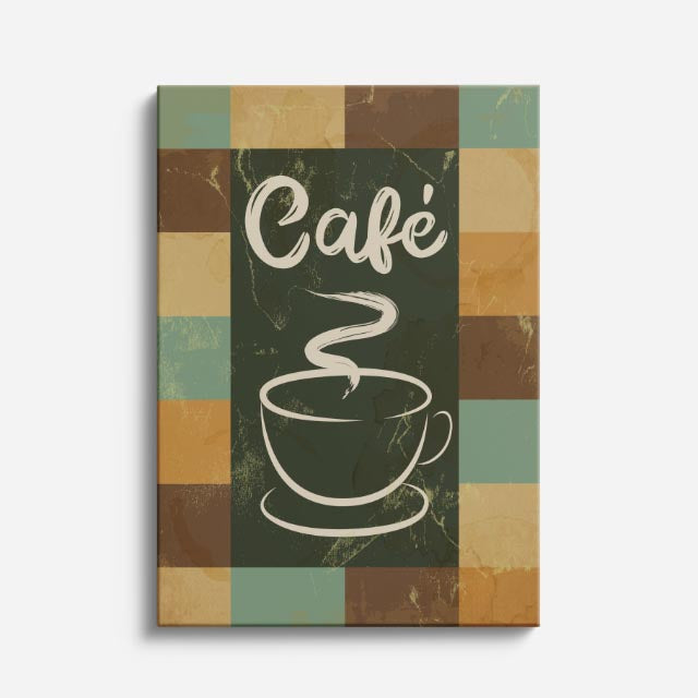 cuadro canvas de café café retro con taza ilustrada y tipografía artesanal estilo vintage