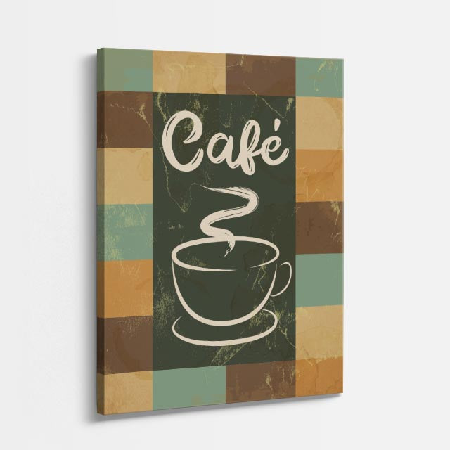 cuadro canvas de café café retro con taza ilustrada y tipografía artesanal estilo vintage