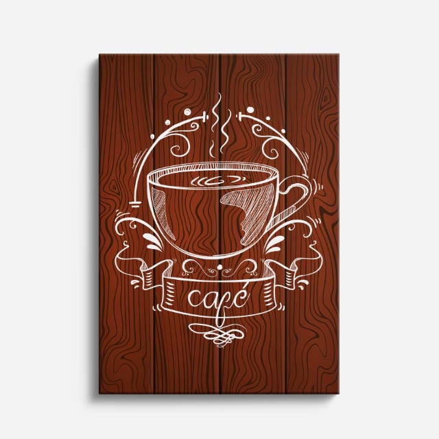 cuadro canvas de café emblema de café sobre fondo de madera estilo rústico estilo rústico