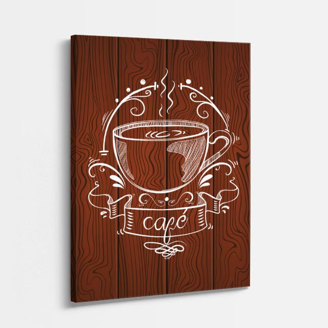 cuadro canvas de café emblema de café sobre fondo de madera estilo rústico estilo rústico