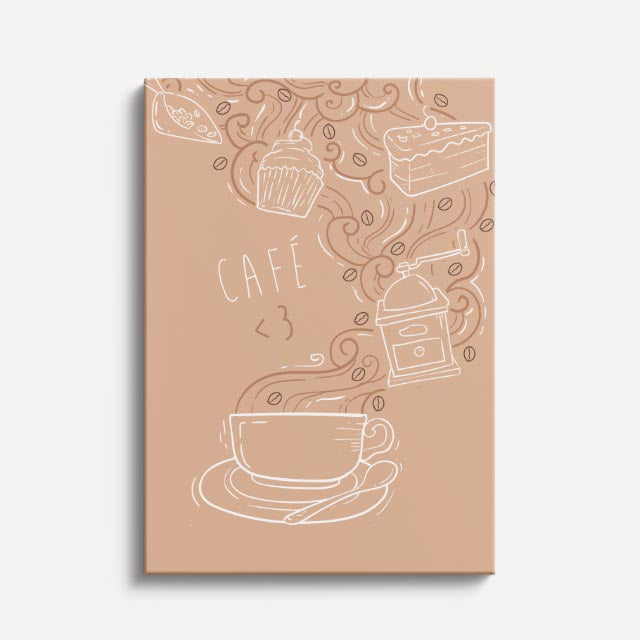 cuadro canvas de café línea de café y taza minimalista en tonos suaves estilo minimalista