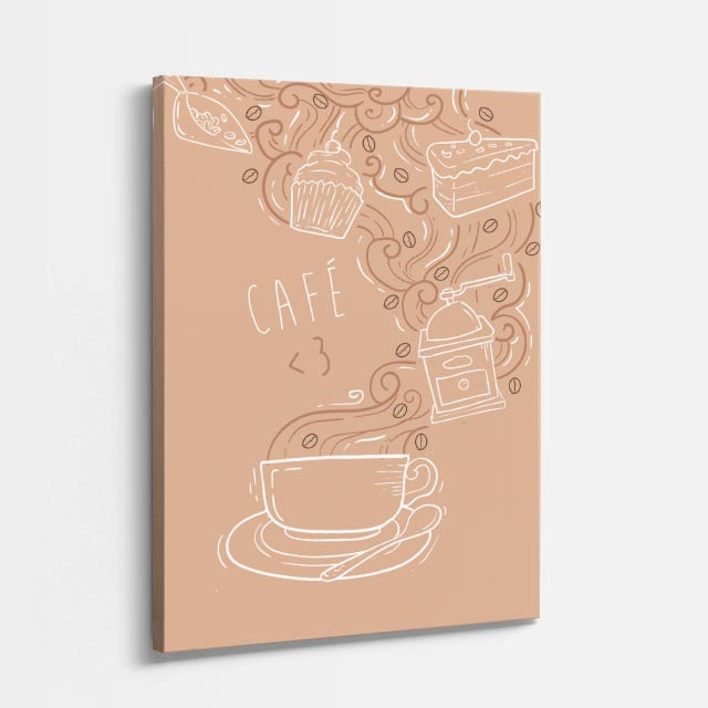 cuadro canvas de café línea de café y taza minimalista en tonos suaves estilo minimalista