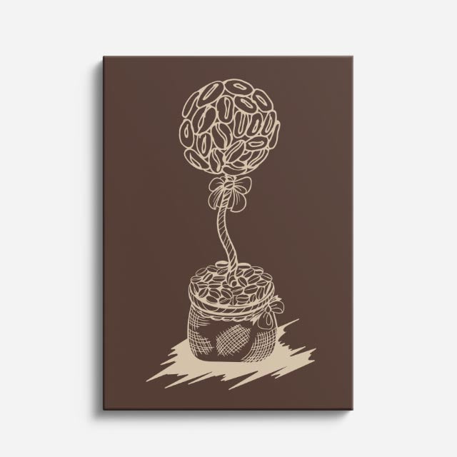 cuadro canvas de café planta de café ilustrada en composición orgánica estilo orgánico